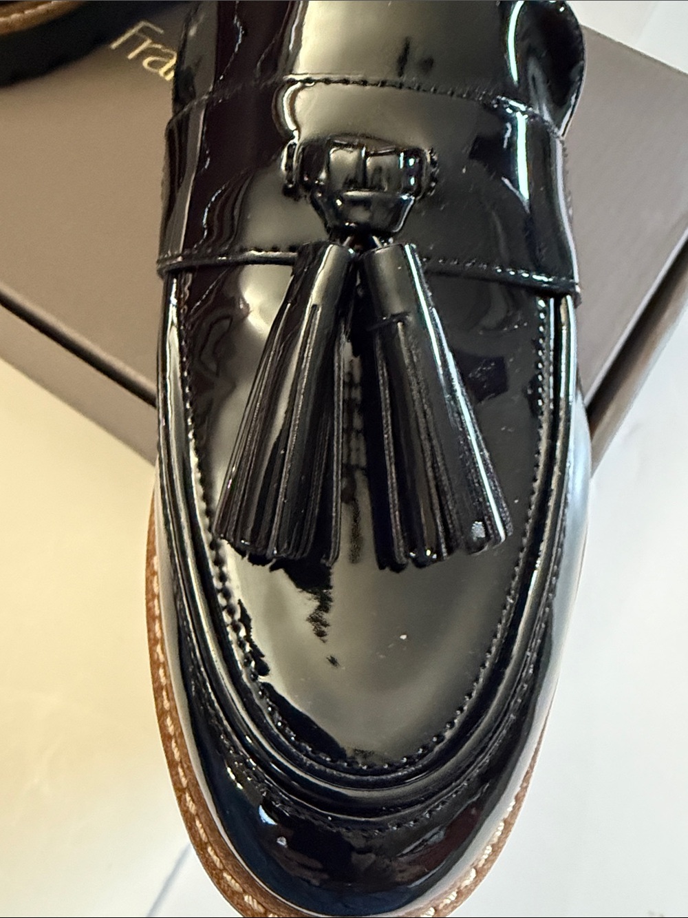 NWT FRANCO SARTO BLACK PTENT TASSEL PENNY LOAFERS, SIZE 9 - Picture 10 of 11